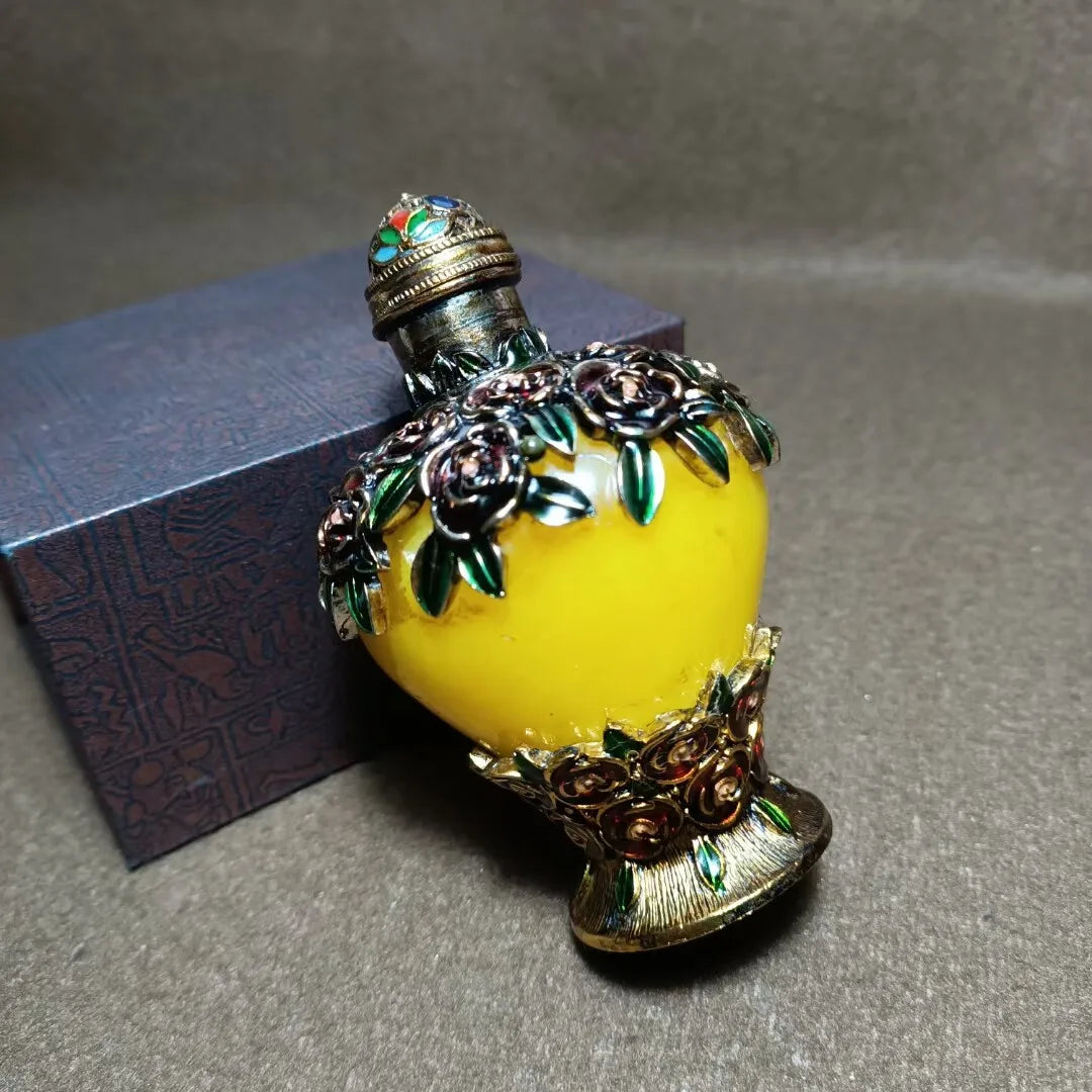 Frasco de rapé incrustado en cobre con patrón de rosas - Objeto de colección chino hecho a mano