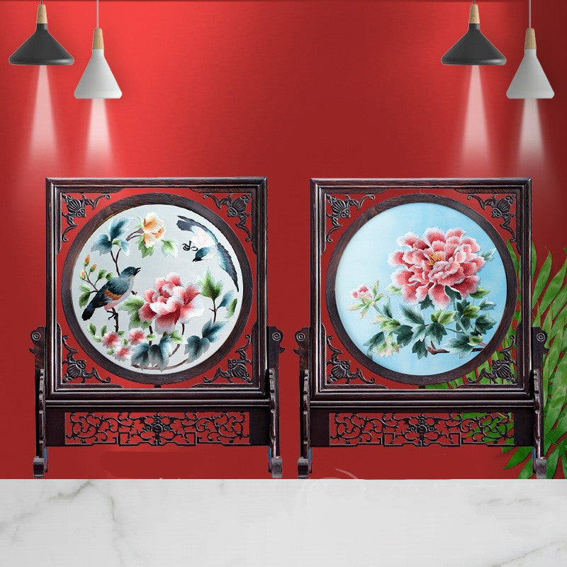 Hand-crafted Double-sided Chinese Embroidery Table Screen