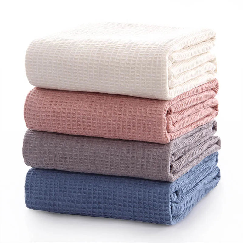Japanese Pure Cotton Waffle Weave Blanket – Breathable Summer Towel Quilt & Sofa Throw