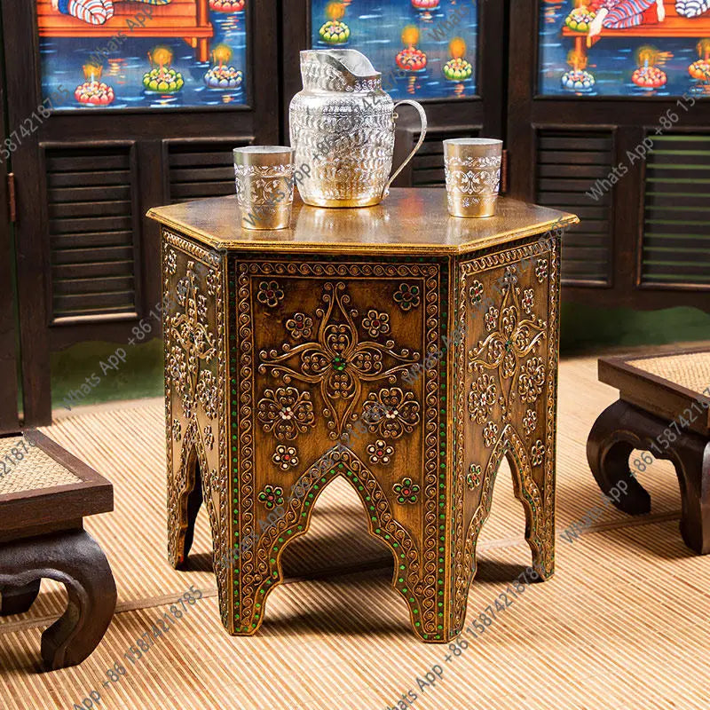 Strange Southeast Asian style furniture Thai small coffee table vintage sofa side table round table Thai balcony tea