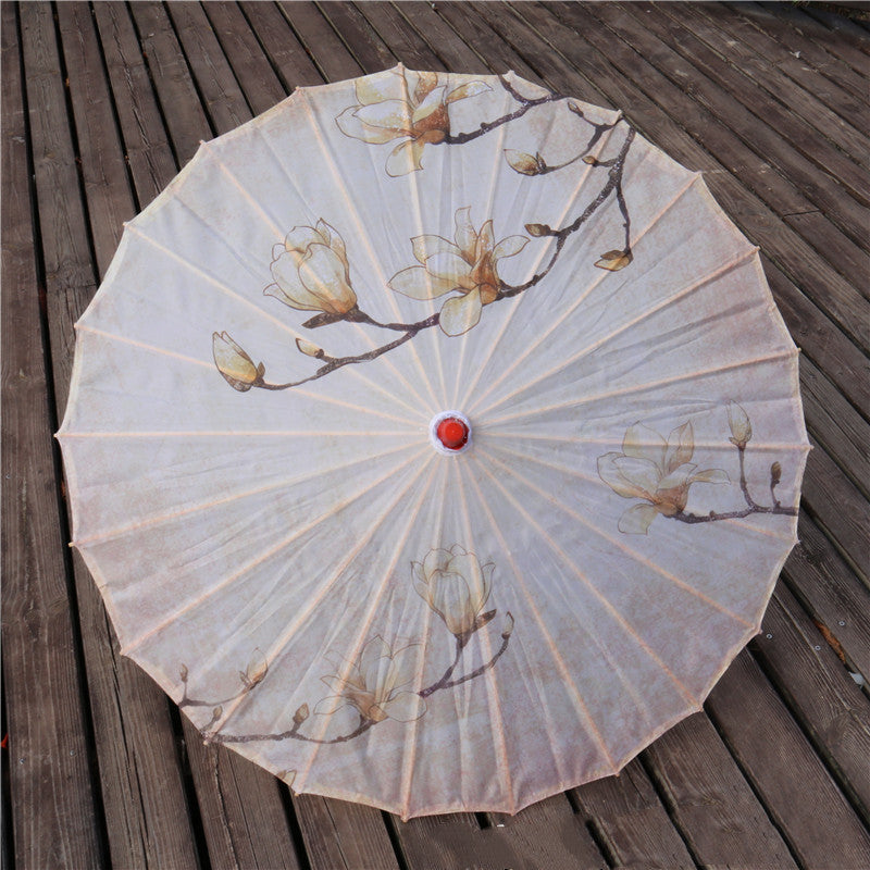 Chinese Style Silk Print Bamboo Umbrella
