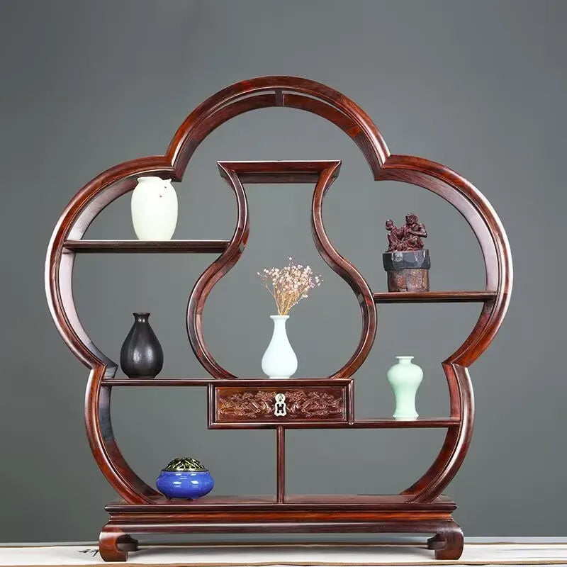 Desktop Display Stand Traditional Chinese Rosewood Curio Rack for Collectibles, Miniature Models, Small Figurines & Tea Sets