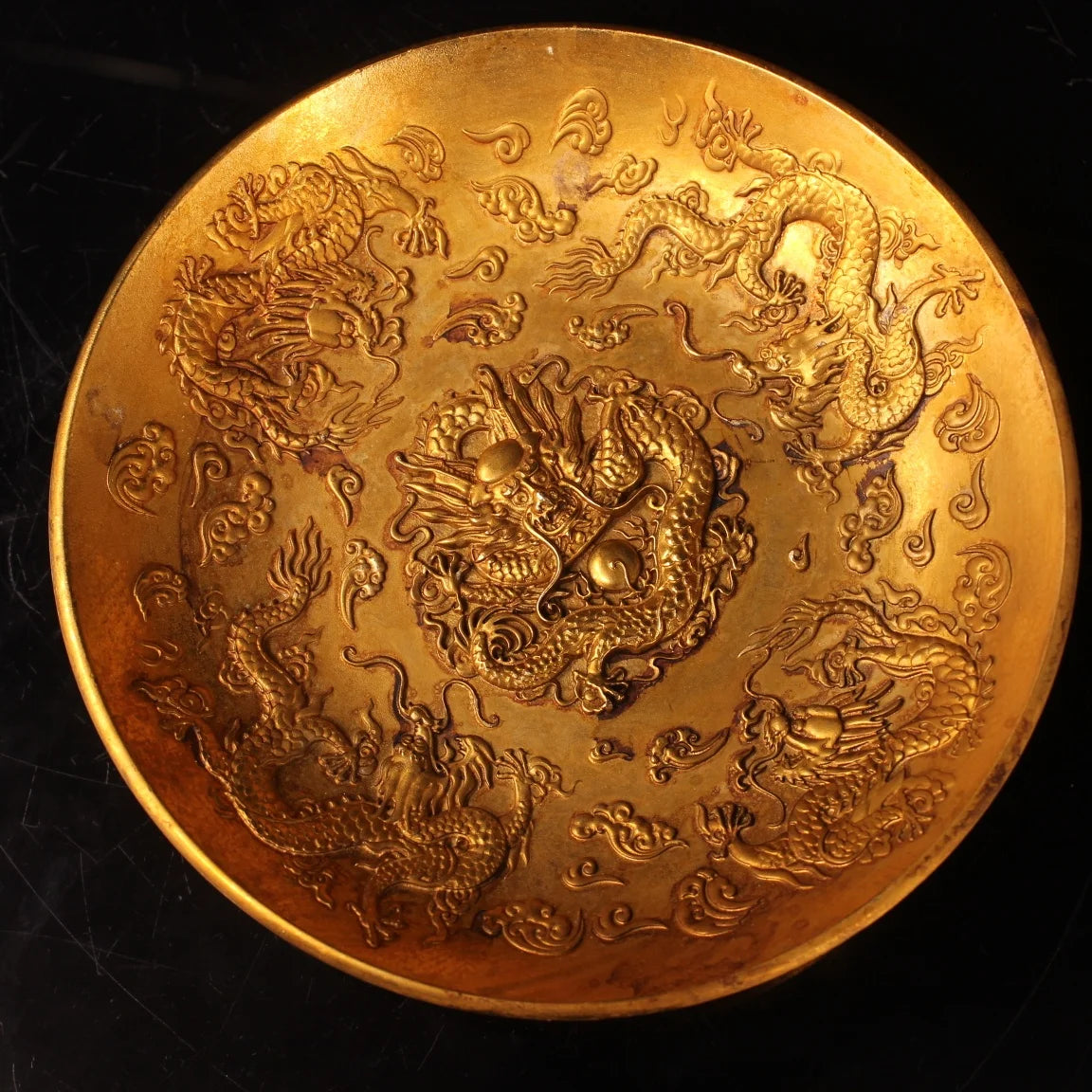 7" Tibetan Temple Old Bronze Nine Dragons Plate