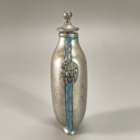 Vintage Miao Plata Flor de Ciruelo Botella de Rapé – Decoración Asiática para el Hogar