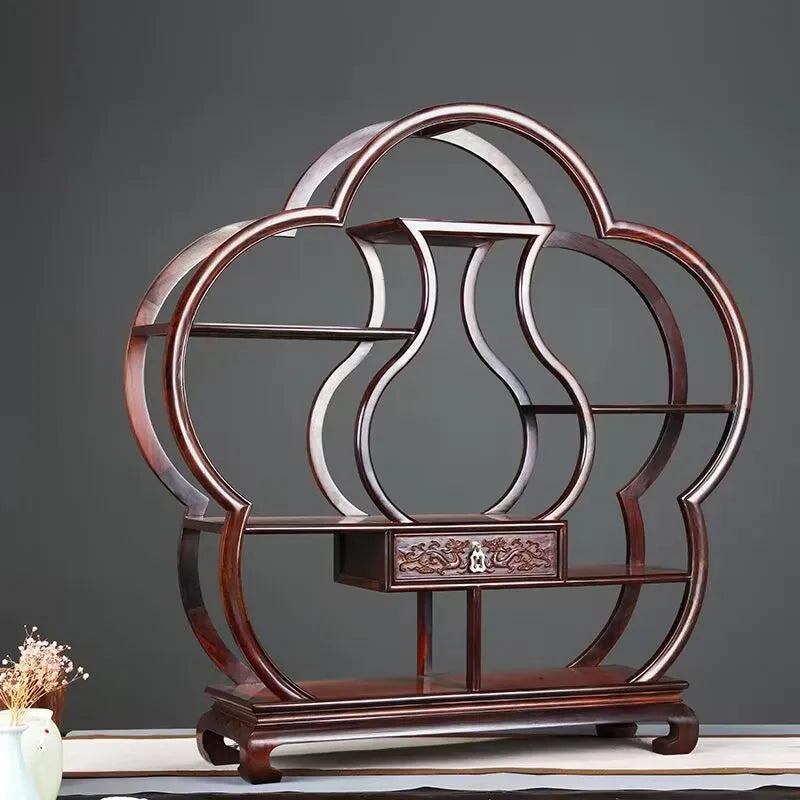 Desktop Display Stand Traditional Chinese Rosewood Curio Rack for Collectibles, Miniature Models, Small Figurines & Tea Sets