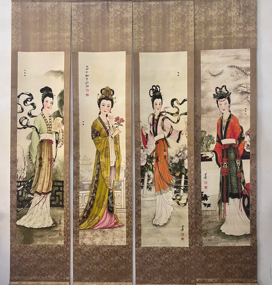Vier Schönheiten chinesisches Portrait-Paneel-Set – Vier-Paneeliges zentrales Hängewerk