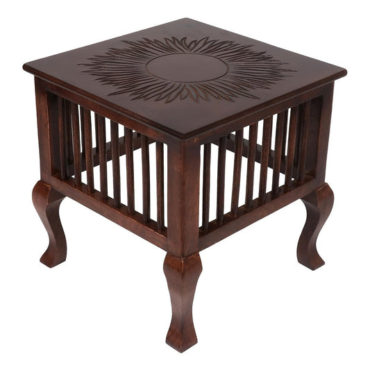 Handmade Wooden Stool & Side Table – Brown