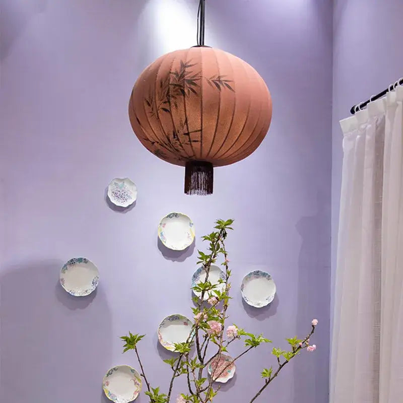 Handmade cream & peach bamboo lantern pendant light