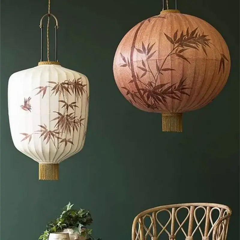 Handmade cream & peach bamboo lantern pendant light