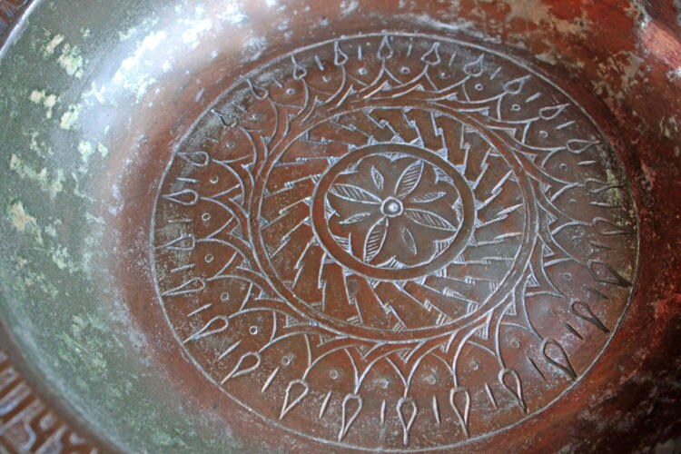 Vintage Indian Hammered Copper Bowl – Large Hand-Pounded Tinned Rustic Pan