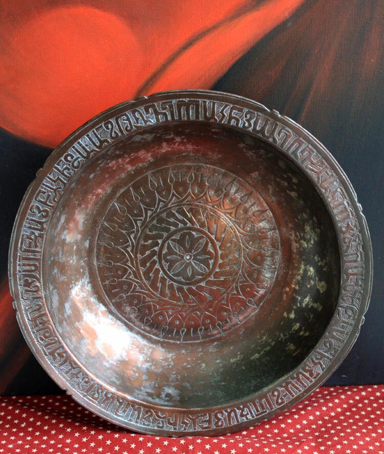 Vintage Indian Hammered Copper Bowl – Large Hand-Pounded Tinned Rustic Pan