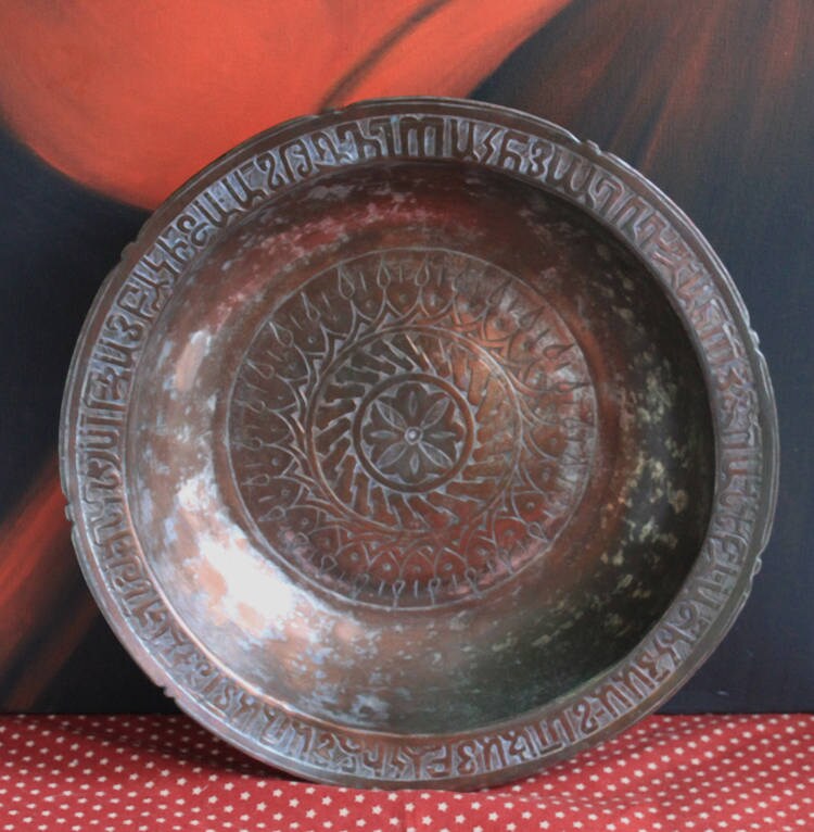 Vintage Indian Hammered Copper Bowl – Large Hand-Pounded Tinned Rustic Pan