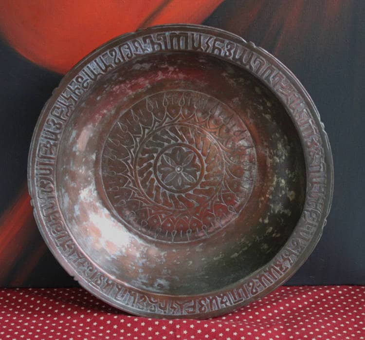 Vintage Indian Hammered Copper Bowl – Large Hand-Pounded Tinned Rustic Pan