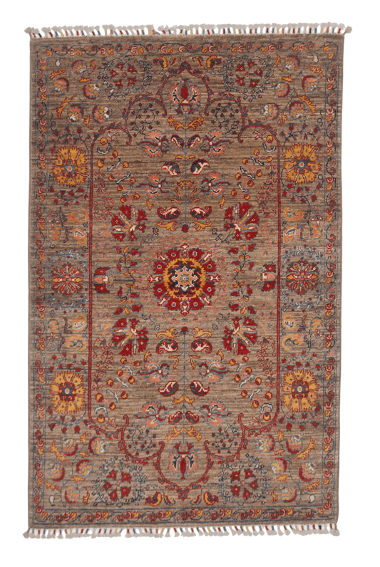 Afghan Khorjin - Suzani Rug - (3'02"x5'00") camel/red