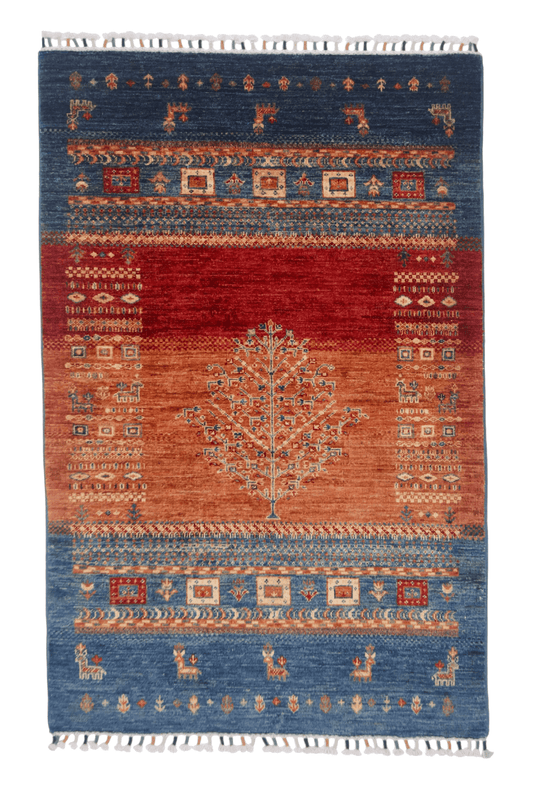 Afghan Tree of Life Gabbeh Rug - (3'04"x5'00") rust/blue