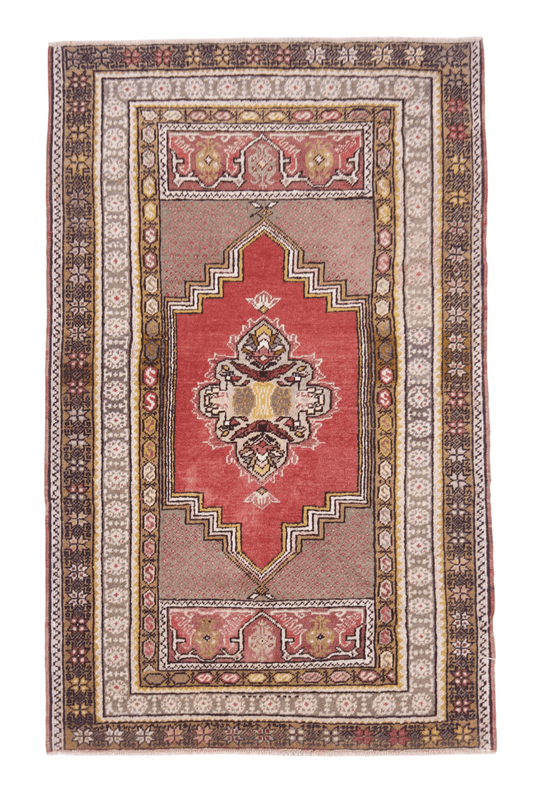 Vintage Turkish Rug 3'0" x 5'4" – Light Red & Gold