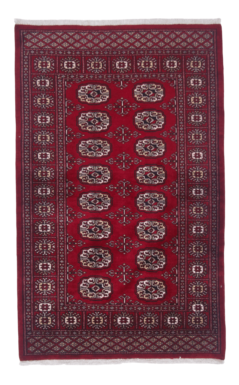 Pakistani Mori Bokhara Rug - (3'01"x4'11") dark red