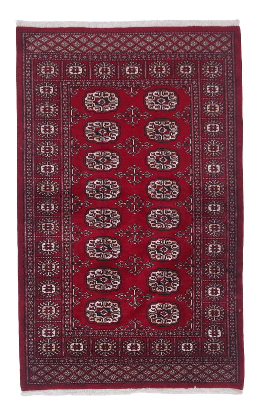 Pakistani Mori Bokhara Rug - (3'01"x4'11") dark red