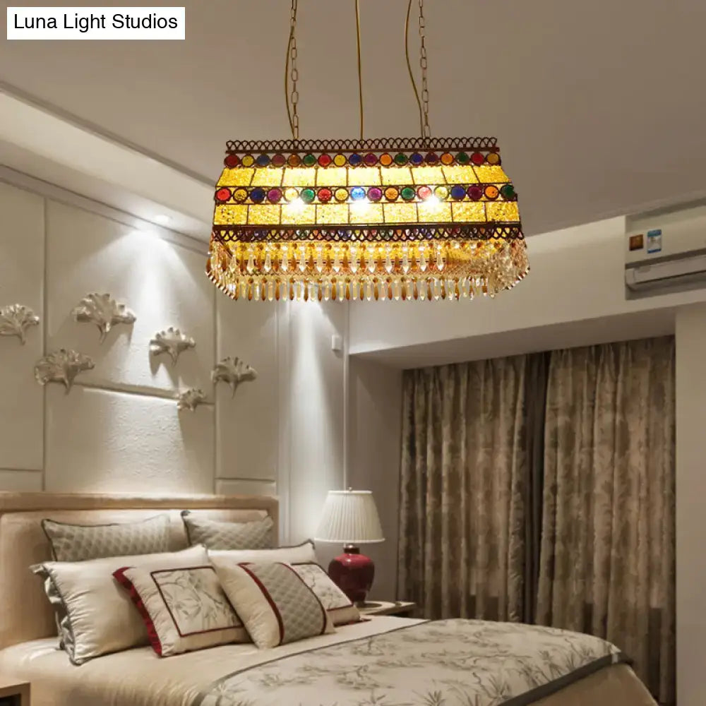 Lámpara colgante de cristal de vidriera del sudeste asiático rectangular para sala de estar