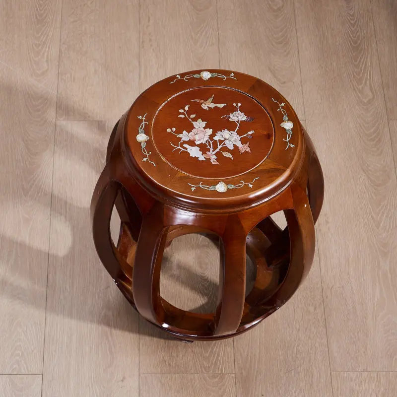 Antique Rosewood Drum Stool, Chinese Traditional Round Seat for Living Room & Guzheng, Solid Wood Low Stool for Balcony