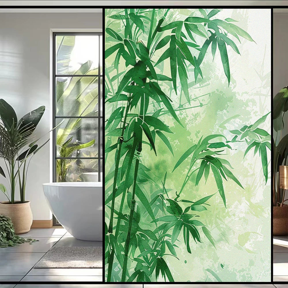Not Transparent Window Privacy Film UV Blocking Heat Control Window Covering Static Cling Bamboo Leaves Decorative Glass Sticker