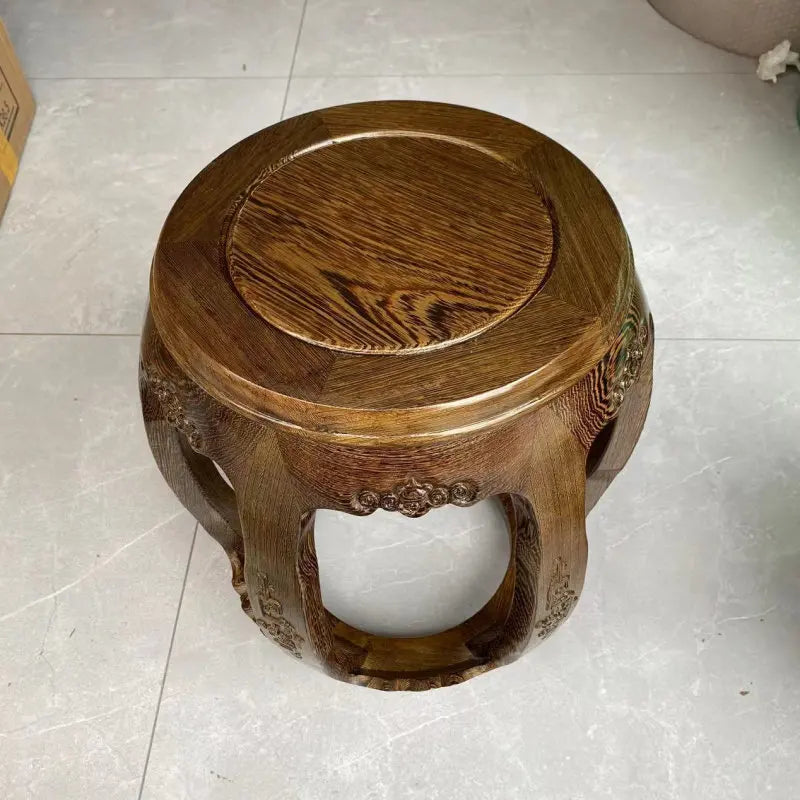 Antique Rosewood Drum Stool, Chinese Traditional Round Seat for Living Room & Guzheng, Solid Wood Low Stool for Balcony