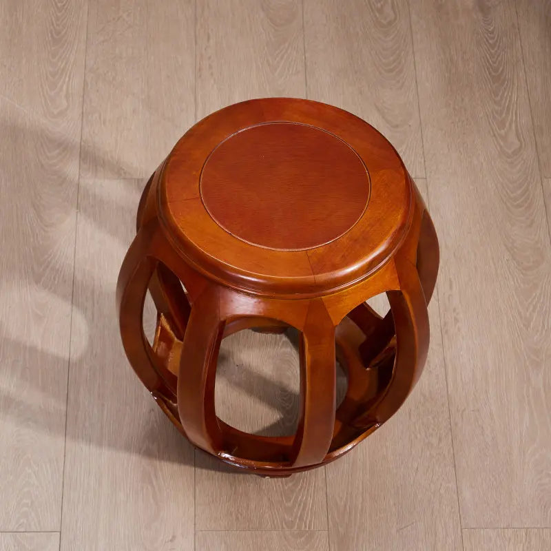 Antique Rosewood Drum Stool, Chinese Traditional Round Seat for Living Room & Guzheng, Solid Wood Low Stool for Balcony