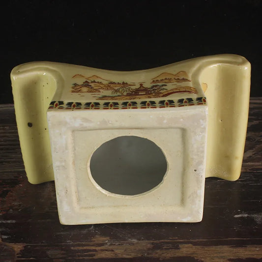 Jingdezhen Antique Porcelain Ingot Pillow - Maid Figure Pattern Ceramic Ornament, Chinese Style Home Decor Display