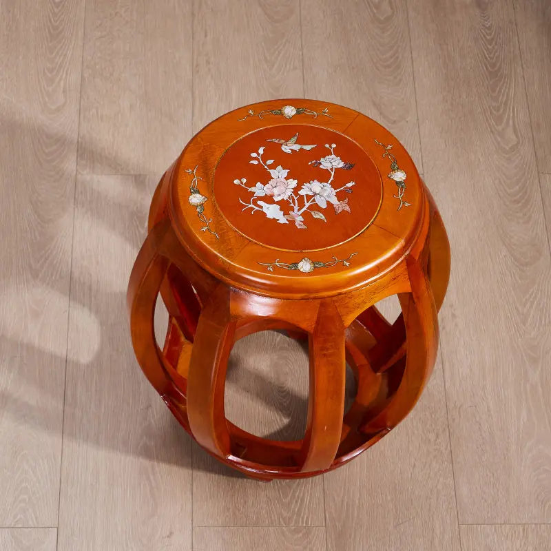 Antique Rosewood Drum Stool, Chinese Traditional Round Seat for Living Room & Guzheng, Solid Wood Low Stool for Balcony