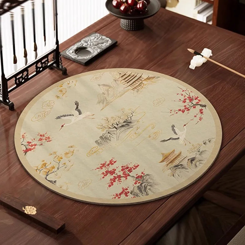 Chinese Calligraphy Mat Round - New Traditional Style Felt Pad for Brush Writing, Painting, Ink Art - Non-Slip Desk Protector