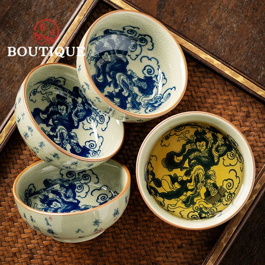100ml Old Pottery Clay Blue & White Teacup – Handcrafted Gongfu Master Cup