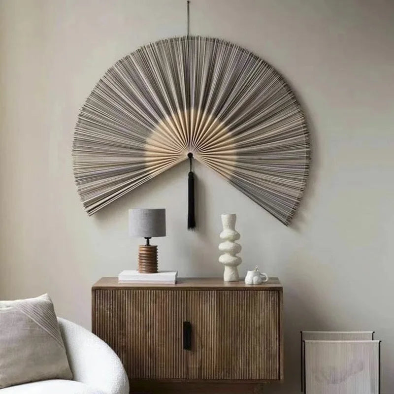 Handcrafted Bamboo Woven Hanging Fan – New Chinese Style Wall Decor & Scene Layout