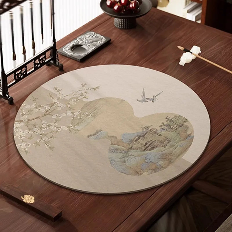 Chinese Calligraphy Mat Round - New Traditional Style Felt Pad for Brush Writing, Painting, Ink Art - Non-Slip Desk Protector