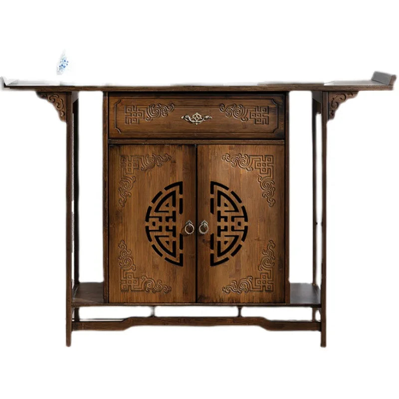 Chinese Style Porch Table, Bamboo Tribute Table, with Drawer Porch Cabinet, Furniture Living Room