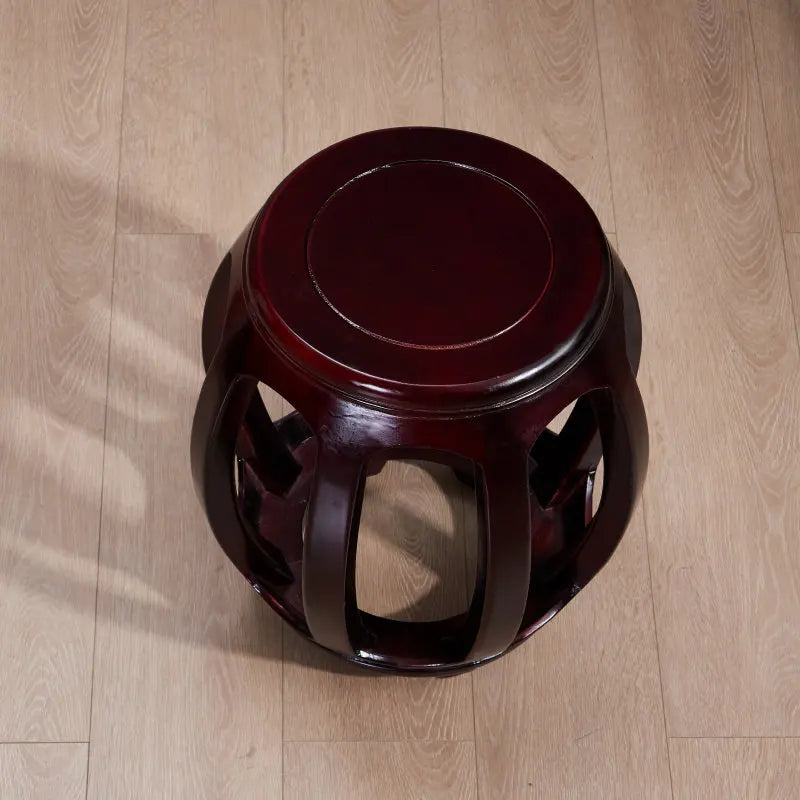 Antique Rosewood Drum Stool, Chinese Traditional Round Seat for Living Room & Guzheng, Solid Wood Low Stool for Balcony