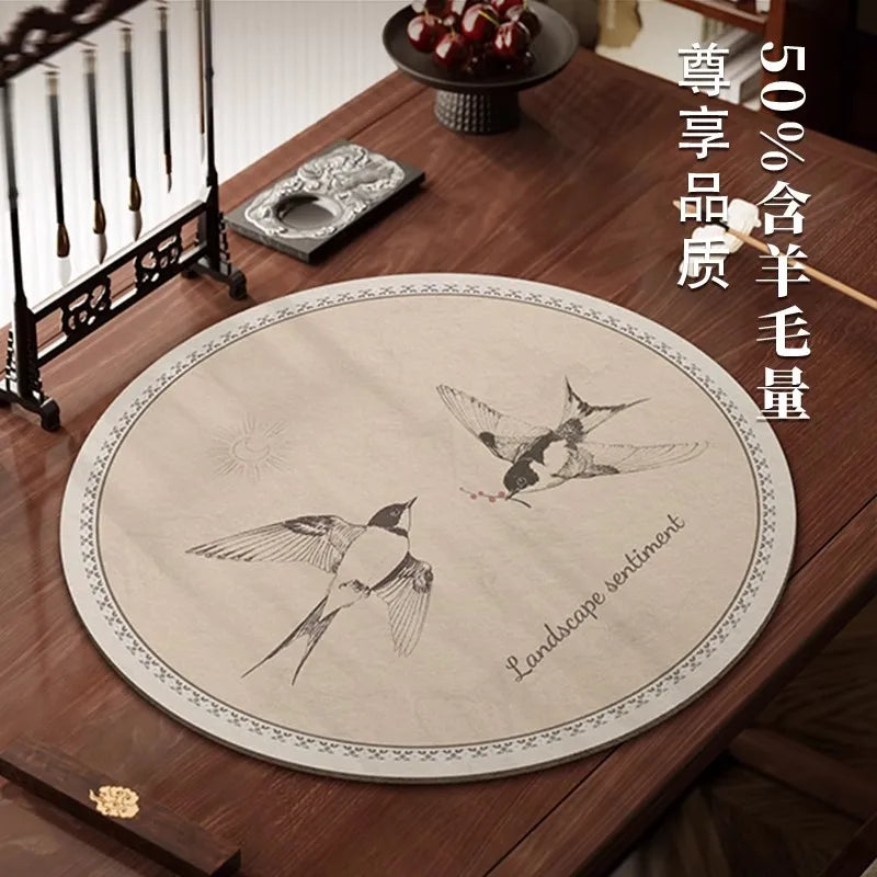 Chinese Calligraphy Mat Round - New Traditional Style Felt Pad for Brush Writing, Painting, Ink Art - Non-Slip Desk Protector