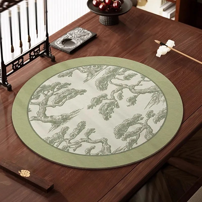 Chinese Calligraphy Mat Round - New Traditional Style Felt Pad for Brush Writing, Painting, Ink Art - Non-Slip Desk Protector