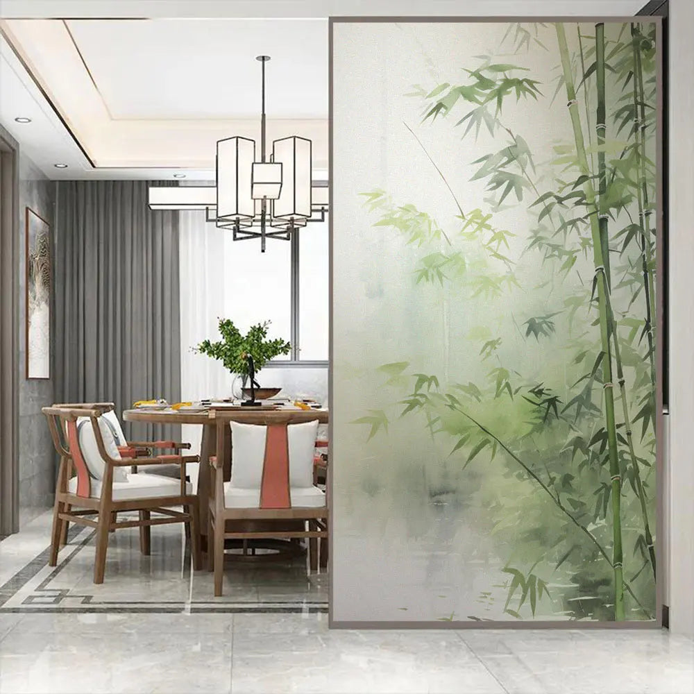 Not Transparent Window Privacy Film UV Blocking Heat Control Window Covering Static Cling Bamboo Leaves Decorative Glass Sticker