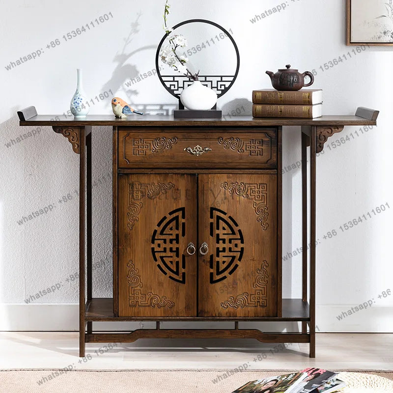 Chinese Style Porch Table, Bamboo Tribute Table, with Drawer Porch Cabinet, Furniture Living Room