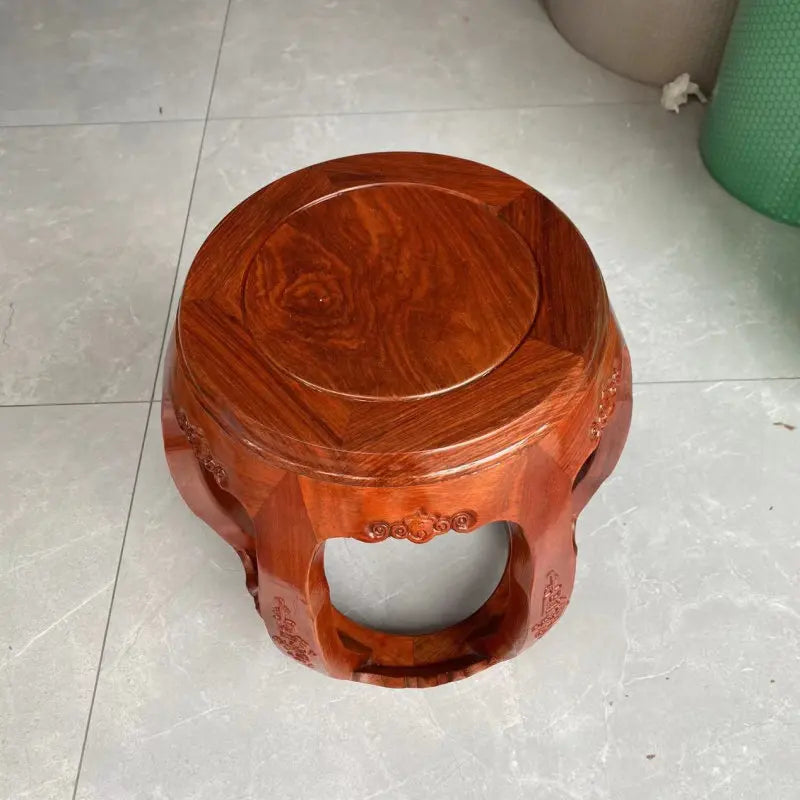 Antique Rosewood Drum Stool, Chinese Traditional Round Seat for Living Room & Guzheng, Solid Wood Low Stool for Balcony