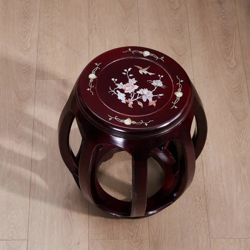 Antique Rosewood Drum Stool, Chinese Traditional Round Seat for Living Room & Guzheng, Solid Wood Low Stool for Balcony