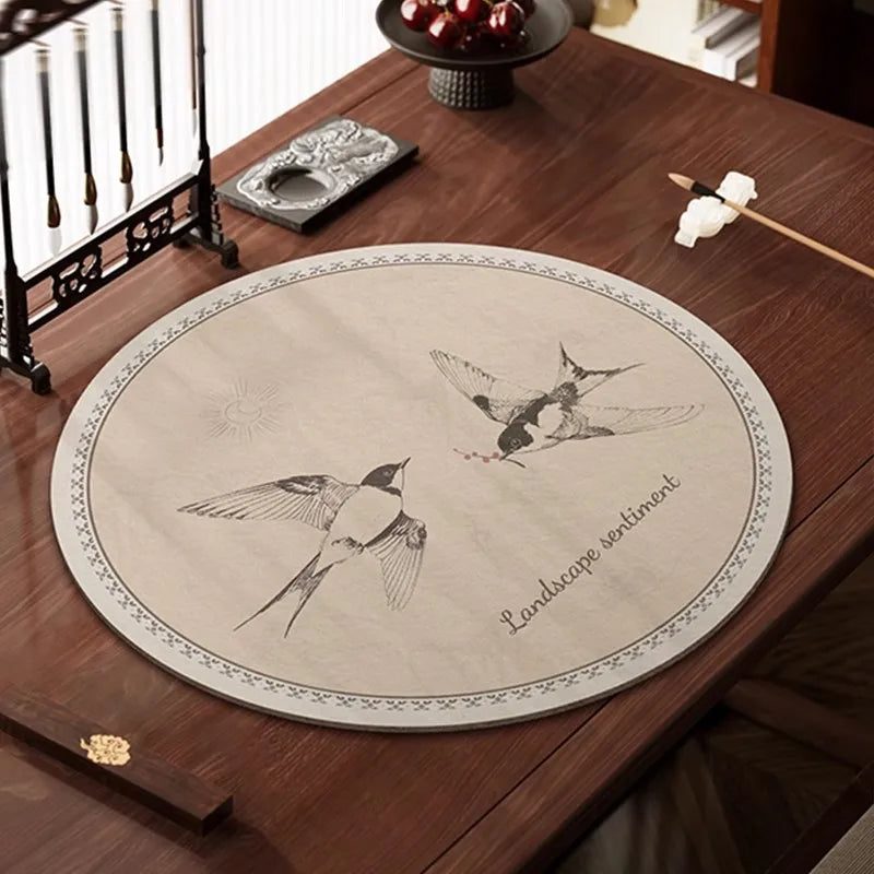 Chinese Calligraphy Mat Round - New Traditional Style Felt Pad for Brush Writing, Painting, Ink Art - Non-Slip Desk Protector