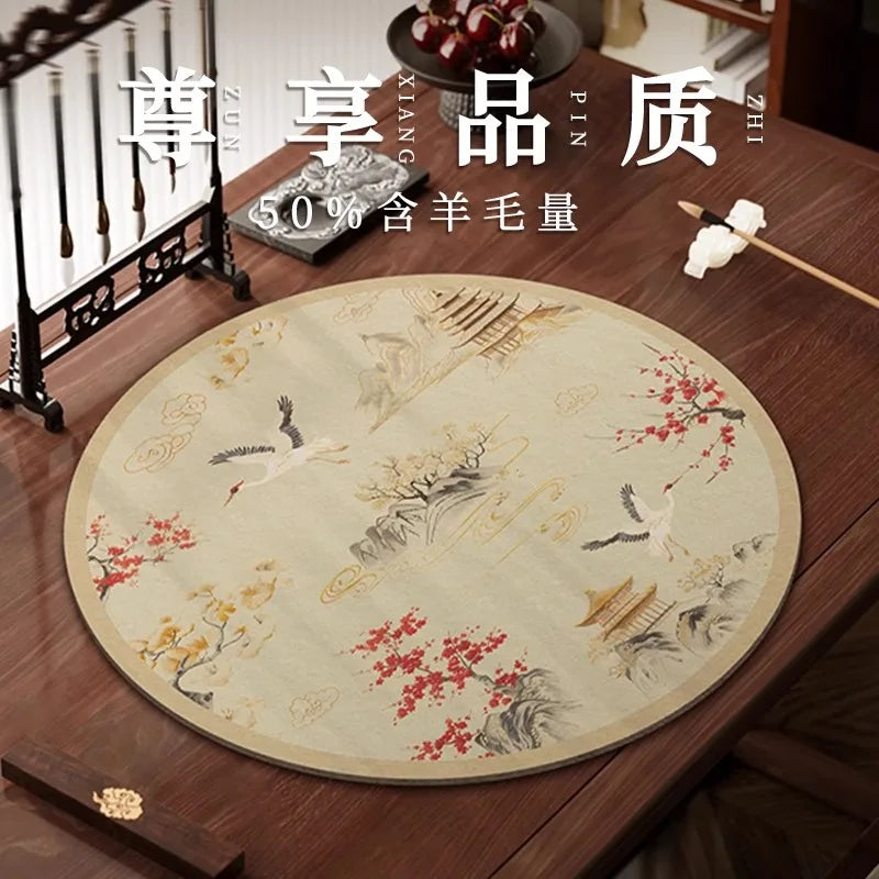 Chinese Calligraphy Mat Round - New Traditional Style Felt Pad for Brush Writing, Painting, Ink Art - Non-Slip Desk Protector