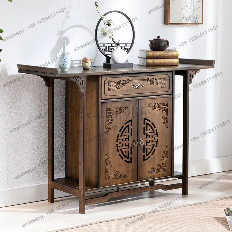Chinese Style Porch Table, Bamboo Tribute Table, with Drawer Porch Cabinet, Furniture Living Room