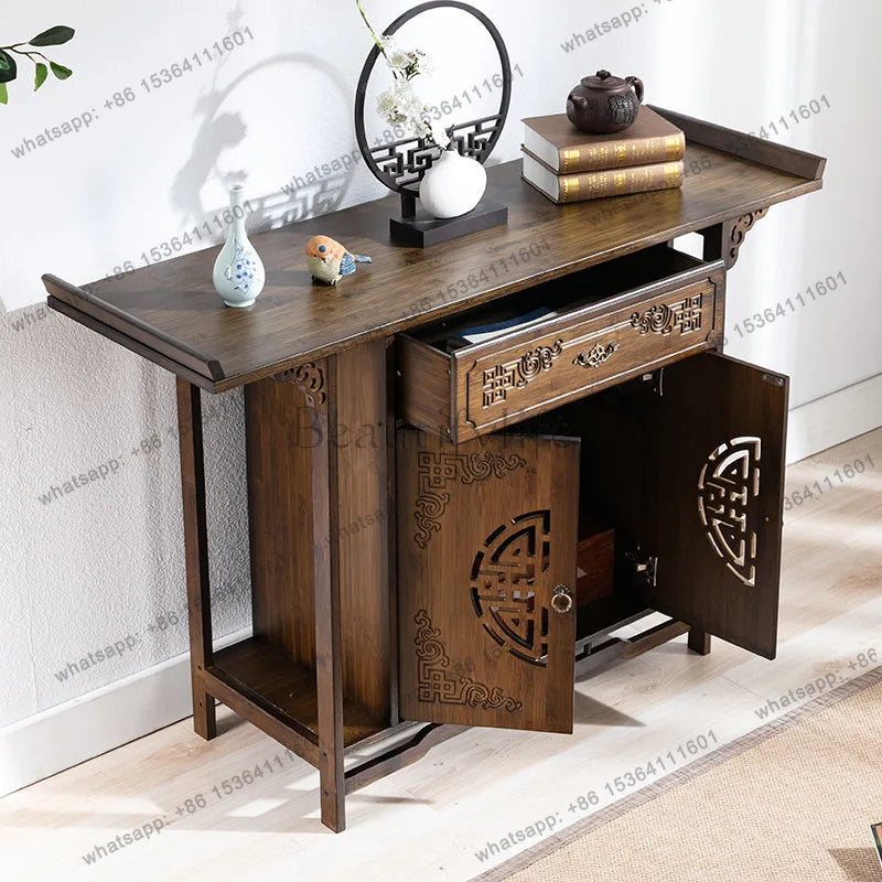 Chinese Style Porch Table, Bamboo Tribute Table, with Drawer Porch Cabinet, Furniture Living Room